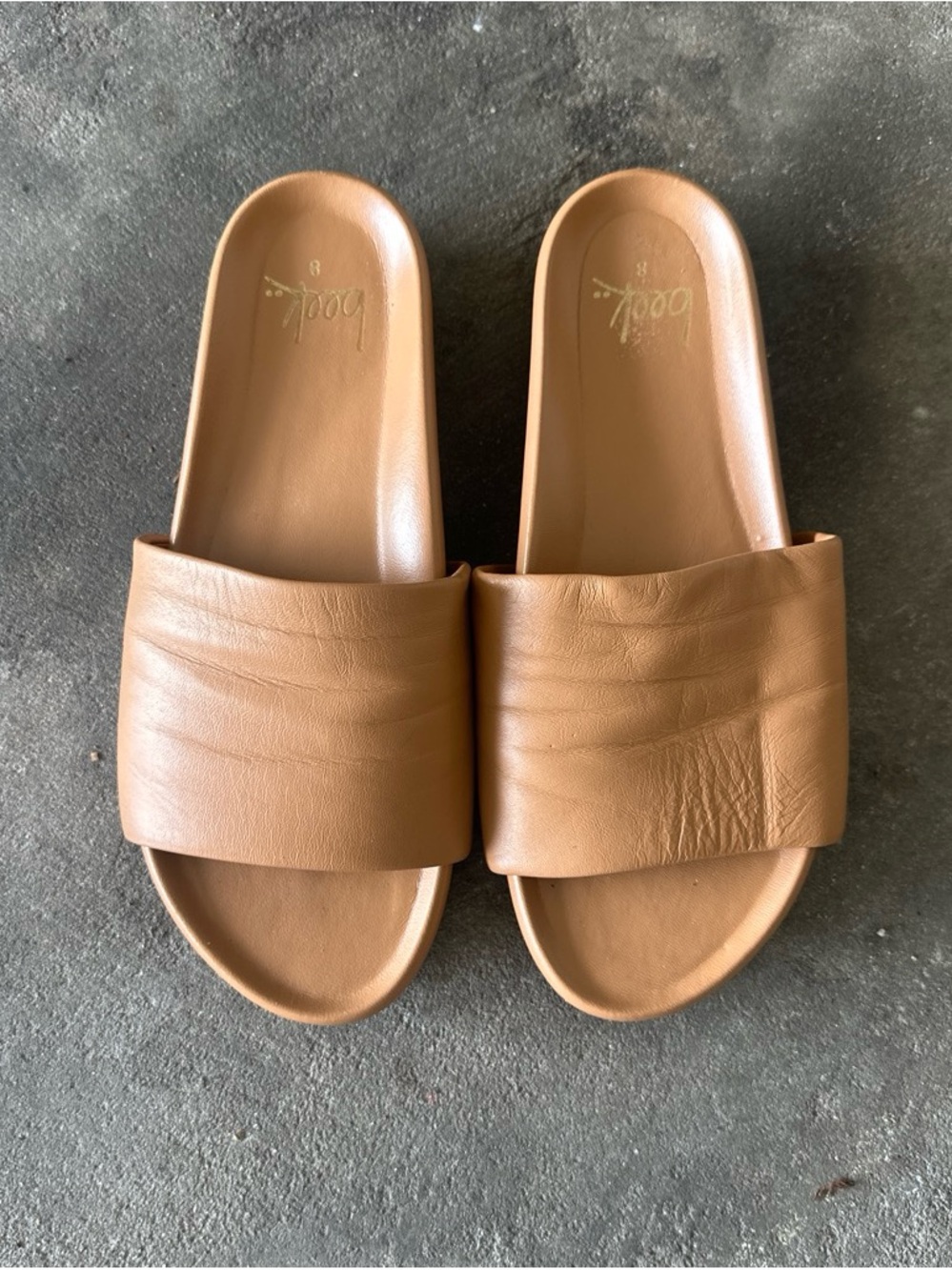 beek Wide Strap Slide Sandals in Tan